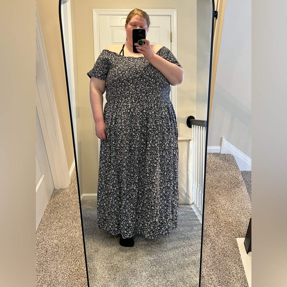 YOURS Curve Black Floral Shirred Bardot Maxi Dress